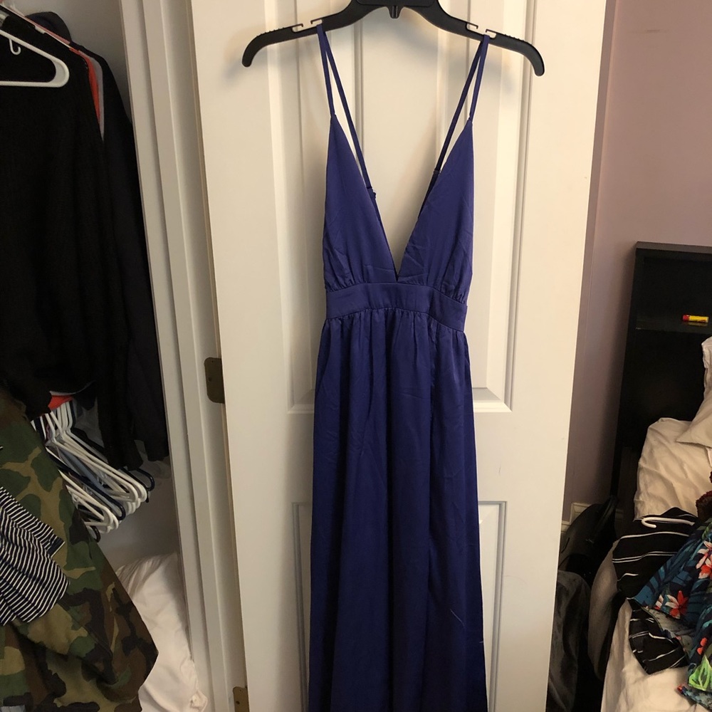 Beautiful blue satin prom dress